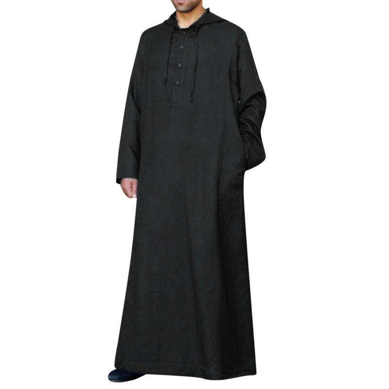 2024 мусульманский мужской Jubba Thobe с длинным рукавом с капюшоном мужской Халат Thobe свободный Дубай Саудовский Арабский Кафтан мужская одежда