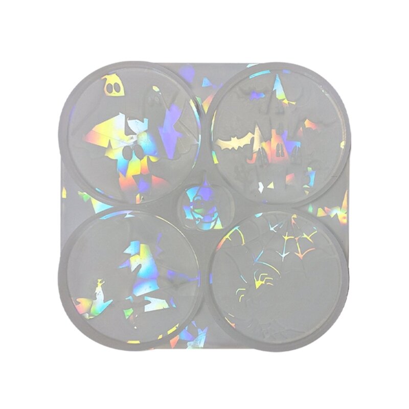 Moldes holográficos para porta-copos 517F 4 em 1 Molde de resina de silicone para porta-copos com padrão de Halloween