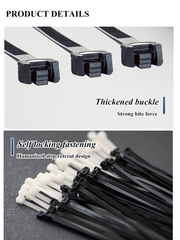 250 pçs cabo fecho de correr laços auto-travamento laço de cabo de náilon 100 peças preto 5x300 anel de fixação industriali organizador plástico reutilizável