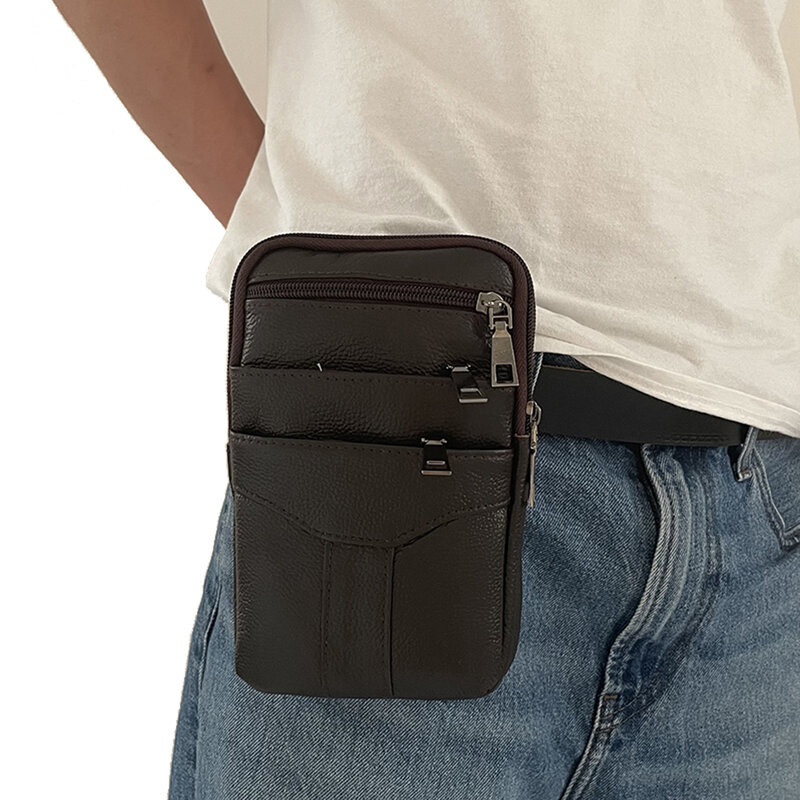 Tas selempang pria, tas selempang Kulit Multi lapisan sederhana, dompet ringan, koin ponsel, tas perjalanan luar ruangan