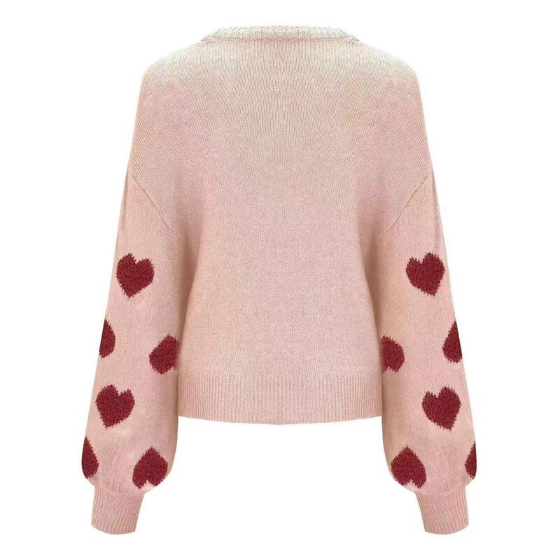 Suéter de cuello redondo para mujer, Jersey de punto con patrón de amor, Primavera, 2024