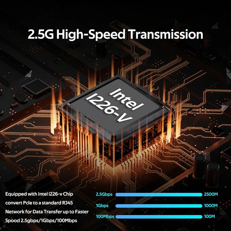 Intel I226-V PCIE To RJ45 Network Adapter 2.5G Gigabit Ethernet 100/1000/2500Mbps RJ45 LAN Controller For Desktop/PC Easy Set