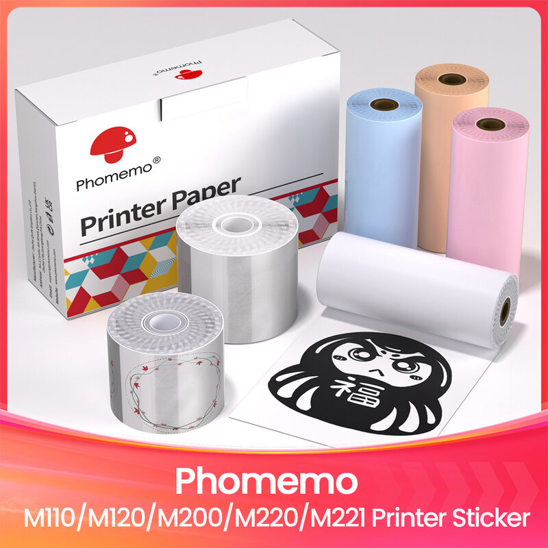 Phomemo-粘着性のサーマルラベル,透明な丸い紙,粘着性の感熱ラベル,m200 m221,m110用のプリンター用紙