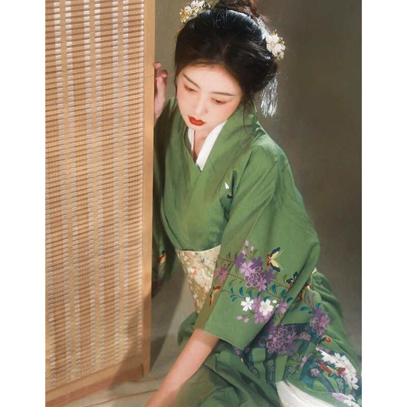 Традиционное японское кимоно для женщин, халат с цветком вишни, винтажное платье для девочки, улучшенное, весна, осень, новинка 2023 г.