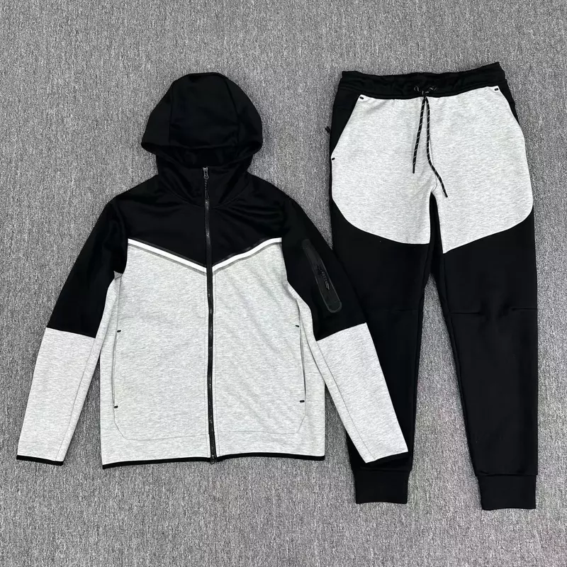 2024 New Young Men's Spring And Autumn Hooded Suit Spliced Double Zipper Head Slim Sports Jogging Suit