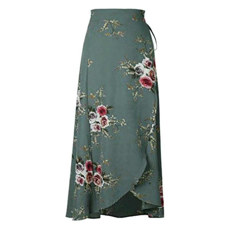 Faldas bohemias con abertura alta para mujer, falda larga con estampado Floral, ropa de playa holgada, Verano