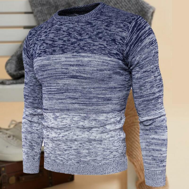 Simple Pullover Sweater Skin-friendly Crew Neck All-Matched Patchwork Warm Pullover Sweater  Men Sweater Shrink Resistant