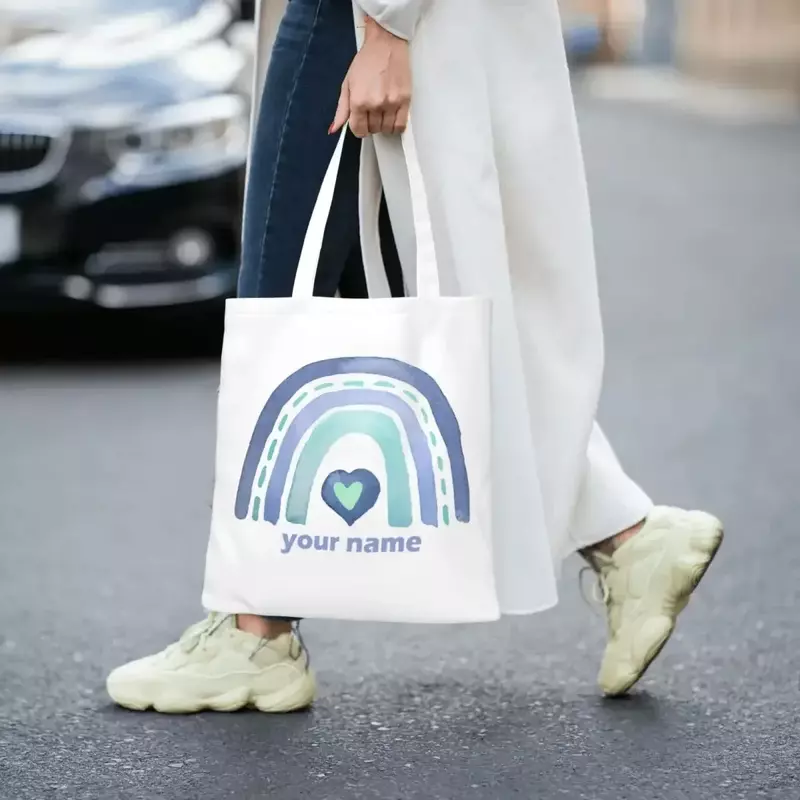 Personalizado Boho sacolas para mulheres, Casual, nome personalizado, Eco Shopper, presente de aniversário, arco-íris, BBA176