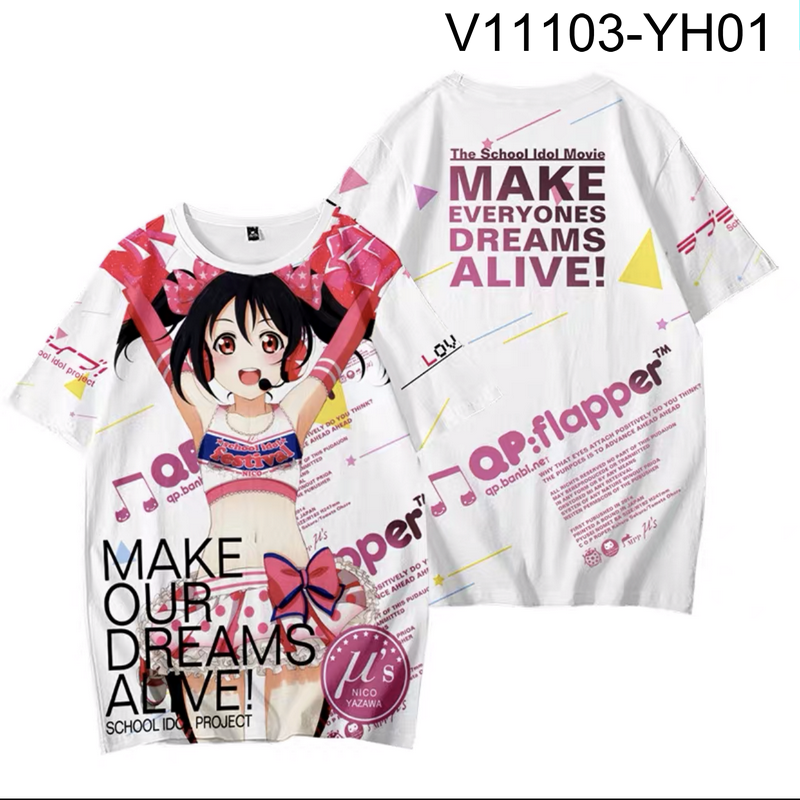 ¡Lovelive Kawaii! Camiseta de manga corta con cuello redondo y estampado 3D, ropa de calle Popular de Anime japonés, talla grande, moda de verano