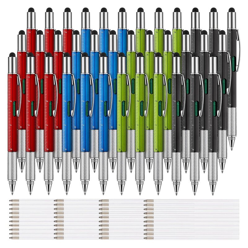 Stylos à bille multi-outils personnalisés pour hommes, outil cadeau, stylo gadget, 4 couleurs, 6 en 1, 36 pièces