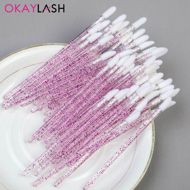 Okaylash descartável glitter cílios extensão escovas de limpeza de cristal micro lábio gloss aplicador brilhante limpador maquiagem ferramentas