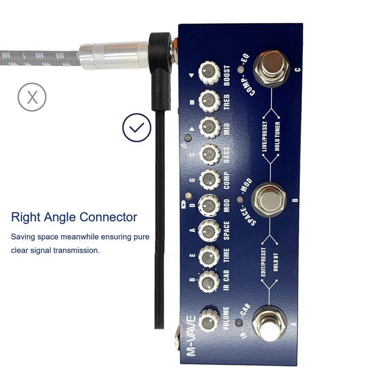소음 방지 기타 케이블 직각 커넥터 키트, 전기 효과 페달 플랫 패치 케이블 4 개 세트, 24 AWG, 4 인치, 10 cm, 1/4 인치