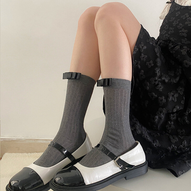 Ballet Bow Tie Socks Leg Warmers for Women Girl Japanese College Style Kawaii JK Lolita Ins Fashion Versatile Mid Tube Socks