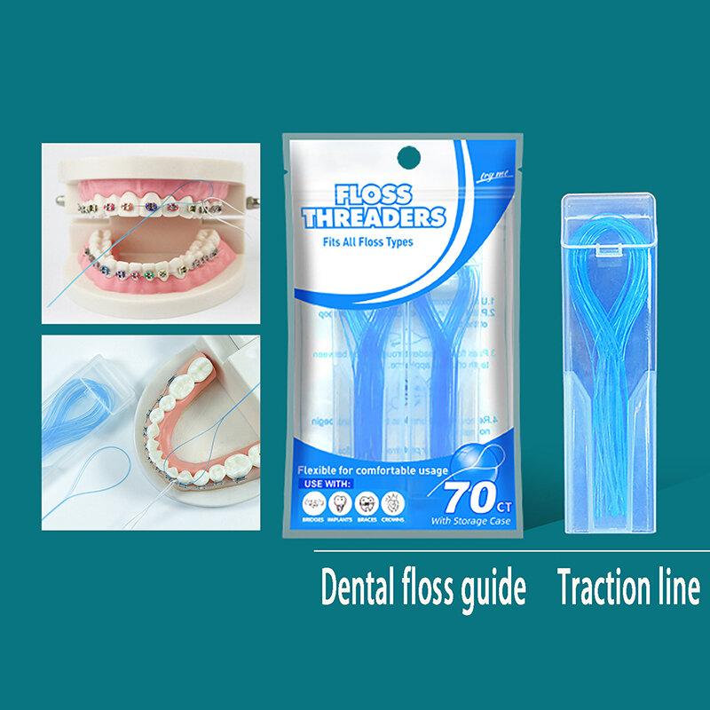 Enhebradores de hilo Dental, soporte de hilo Dental entre aparatos de ortodoncia, puente de tracción, 35/70 piezas