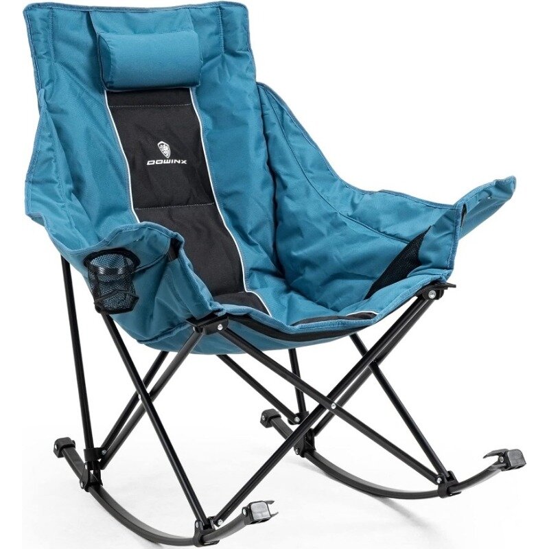 Dowinx Oversized Rocking Camping Chair, Fully Padded Patio Chair with Side Pocket and Carry Bag, High Back Portable Lawn