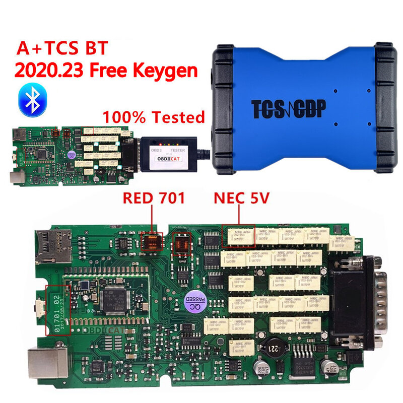 Vermelho 701 A + Single Board OBD2 Ferramenta de Diagnóstico Scanner para Carro e Caminhão, TCS Test Support 2017.R3, 2020.23 Versão com Bluetooth
