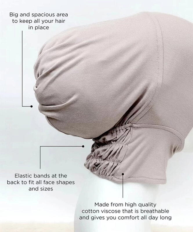 Muçulmano Hijab Cap Interior para Mulheres, Islâmico Headcover, Headcover, Underscarf, Undercap, Lenço, Turbante, Chapéu, Pronto a vestir, Sólido