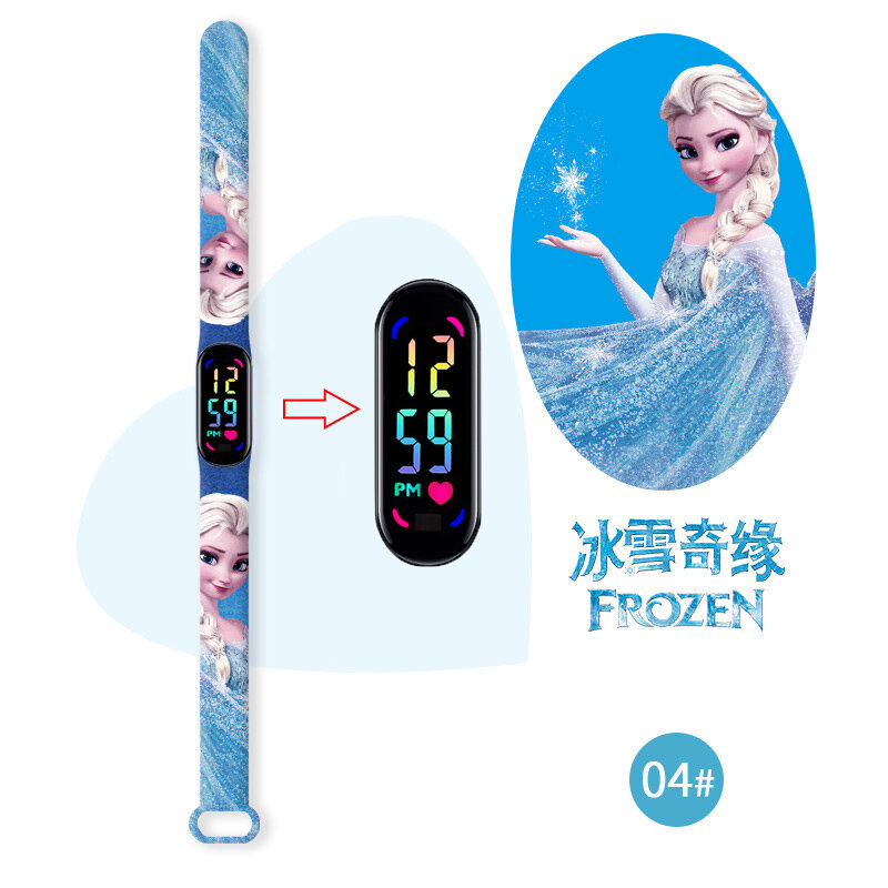 Disney Frozen dzieci ogląda dziewczęcy silikonowy pasek lampa kolorowa świecący zegarek dla dzieci wodoodporny zegar kwarcowy reloj infanti