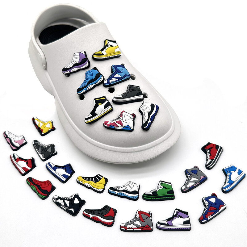 1Pcs Sneakers Shoe Charms Cool DIY Shoe Aceessories Fit Clogs PVC Basketball Decorations Buckle Adult Kids X-mas Gifts