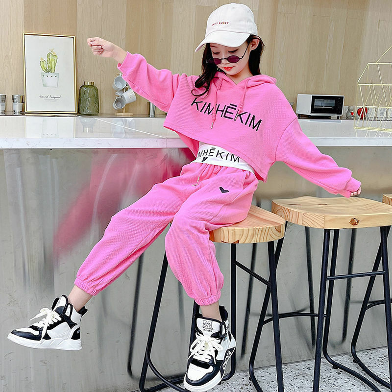3 potong Hoodie gaya Korea untuk anak perempuan, Hoodie modis kasual celana Jogging untuk usia 6 8 9 10 12 tahun pakaian olahraga gadis remaja Musim Semi dan musim panas