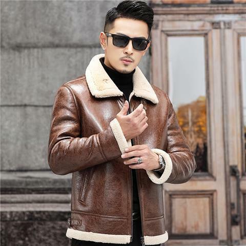 Inverno jaqueta de couro masculino natural ovelha compartilhando pele em um casaco de pele homem roupas engrossar quente shearling casaco chaquetas b379
