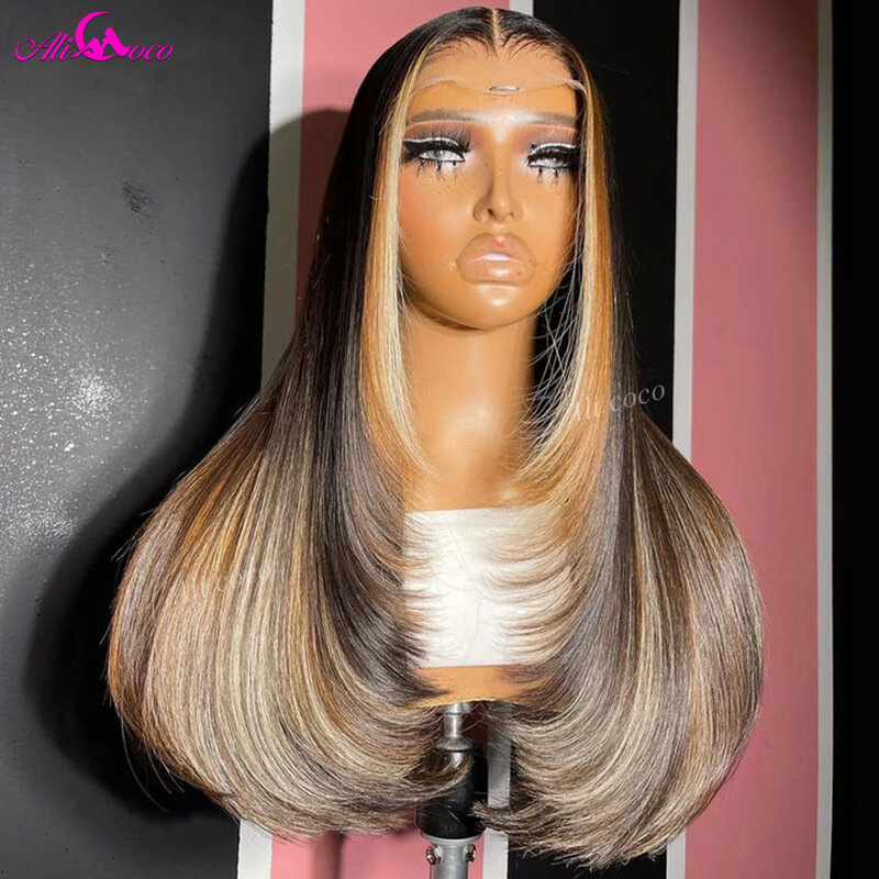 13x4 Ombre Медово-Светлые 27 прямые человеческие волосы парики прозрачные 13x6 бразильские волосы парик для женщин предварительно выщипанные