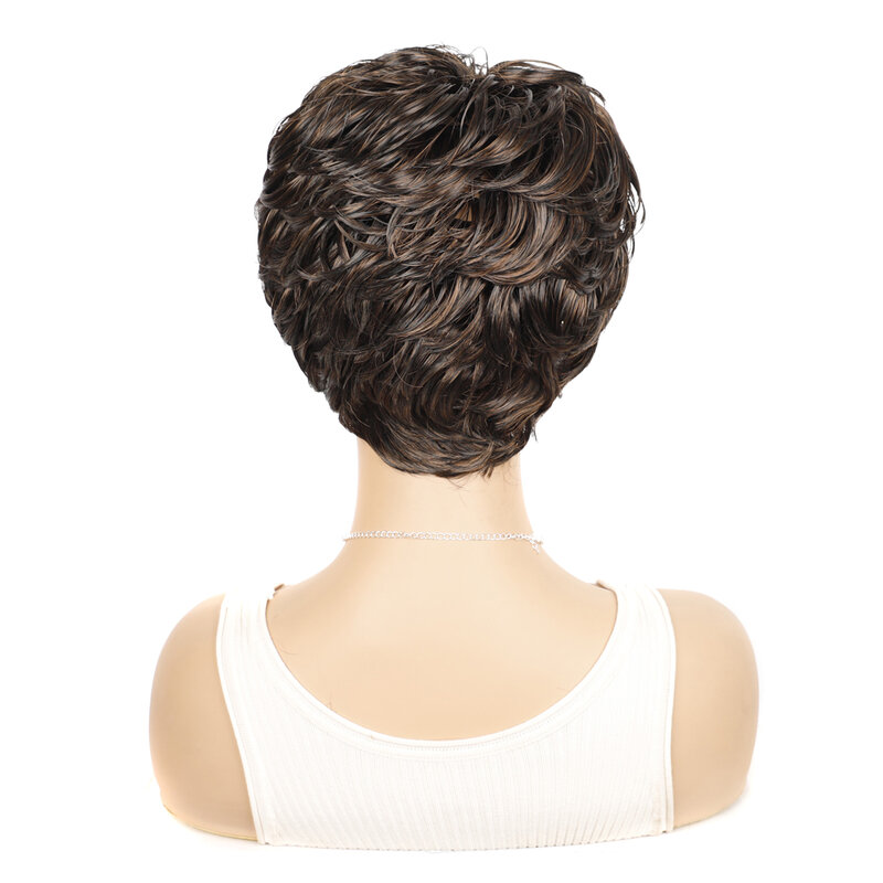 Pelucas de cabello lacio sintético para mujer, corte Pixie corto con flequillo, cabello resistente al calor diario/fiesta