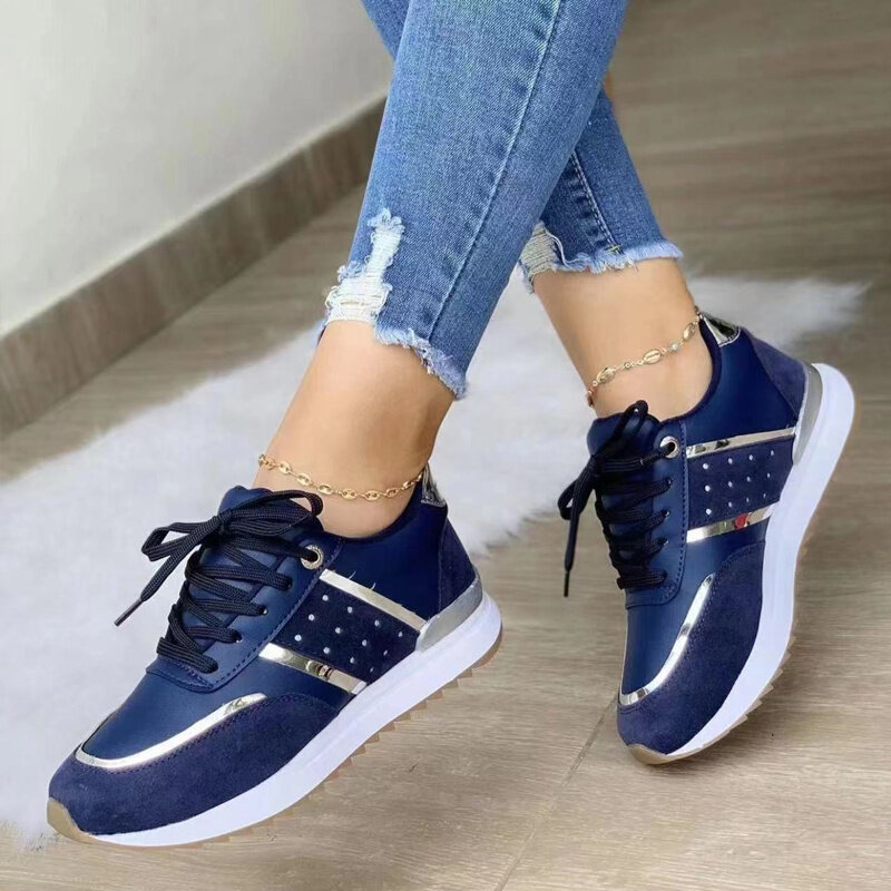 Sneakers Women Shoes Lace-Up Running Shoes Autumn Spring Leather Patchwork Female Casual Shoes Women's Vulcanized Shoes