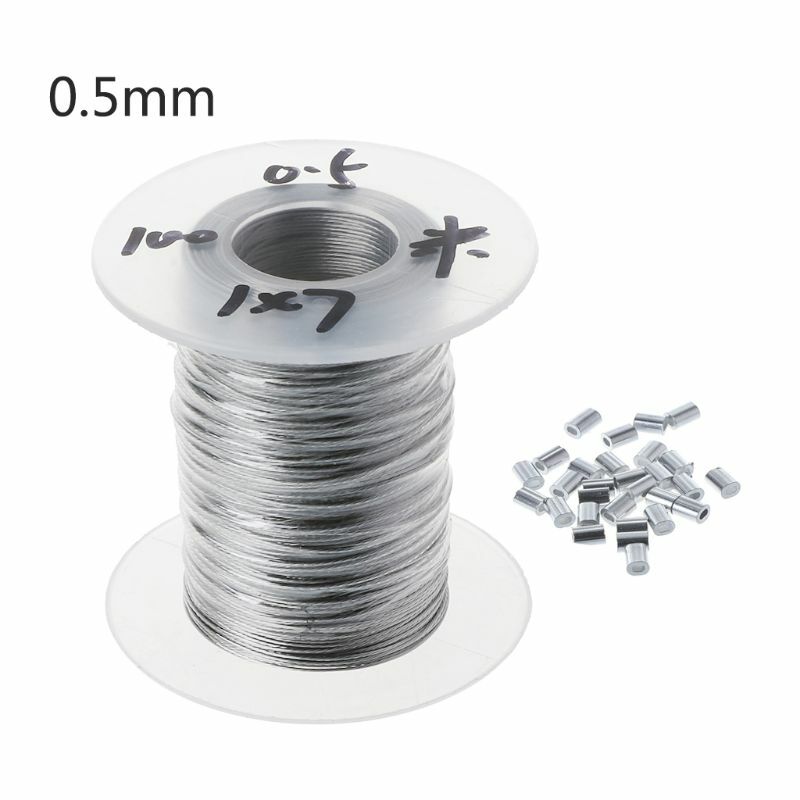 100M 스테인레스 스틸 와이어 로프 소프트 낚시 리프팅 케이블, 30 개 알루미늄 슬리브 0.3mm/0.4mm/0.5mm 다목적