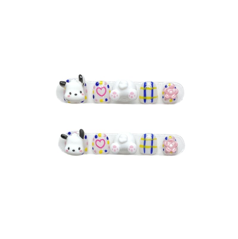 Kids' Handmade Nails Press on Full Cover Manicuree Cute Puppy False Nails Wearable Artificial With Tool Kit