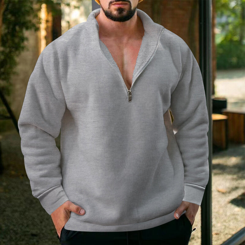 Wygodna modna bluza z kapturem męska bluza sweter z regularnym dekoltem termiczny ciepły zapinany na zamek jesienno-zimowy na co dzień