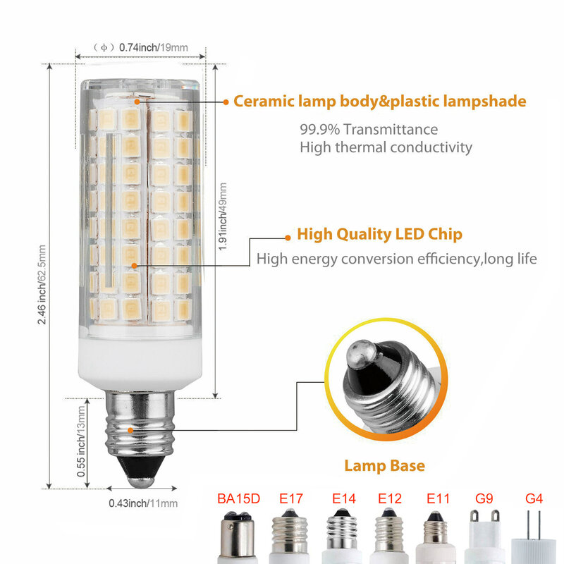 หลอดไฟ LED Mini Dimmable G4 G9 BA15D E11 E12 E14 E17 9W 102ไฟ LED ข้าวโพดหลอดไฟเปลี่ยน80W หลอดฮาโลเจน220V 110V สำหรับ