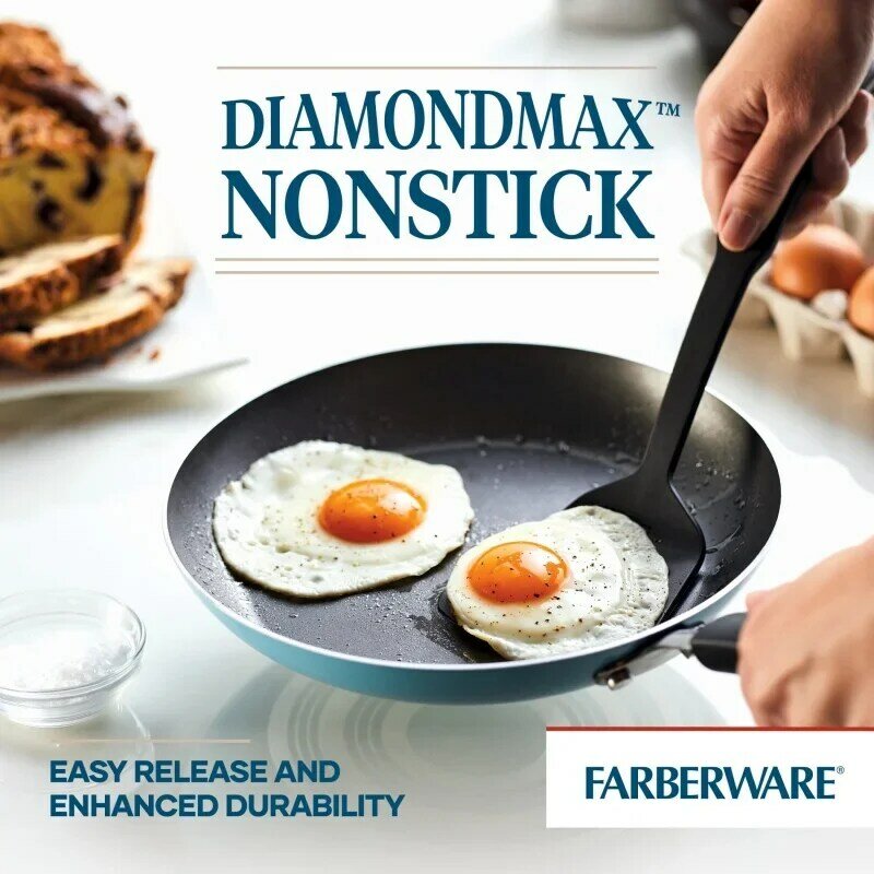Farberware 3 Piece Set Easy Clean Aluminum Nonstick Frying Pans/Fry Pans/Skillet Aqua