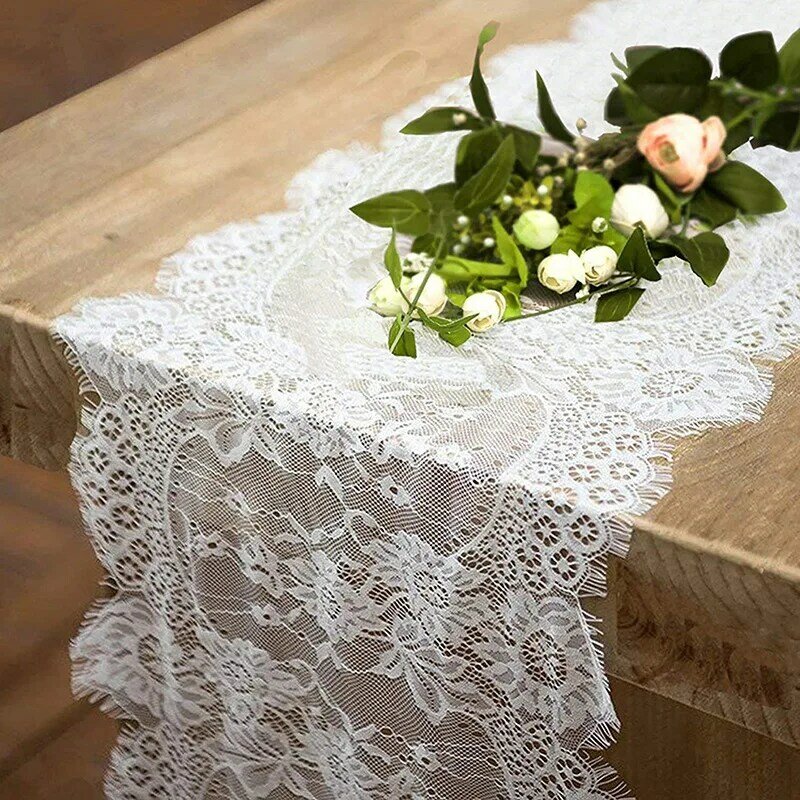 LaceTable Runner Tablecloth White Tablecloth Wedding Veil Fabrics for Wedding Arch Dessert Table Decorations