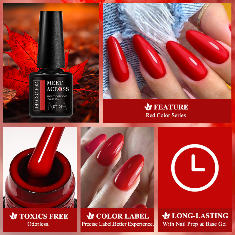 MEET ACROSS-esmalte de uñas en Gel UV semipermanente, barniz para manicura artística, Base mate, capa superior, color rojo, 7ml