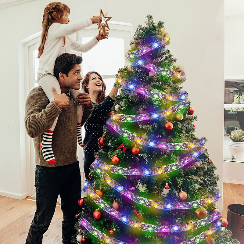Ornamen pohon Natal, lampu senar pita Natal 16 kaki 50 LED dioperasikan baterai untuk dekorasi dinding pesta pernikahan Natal
