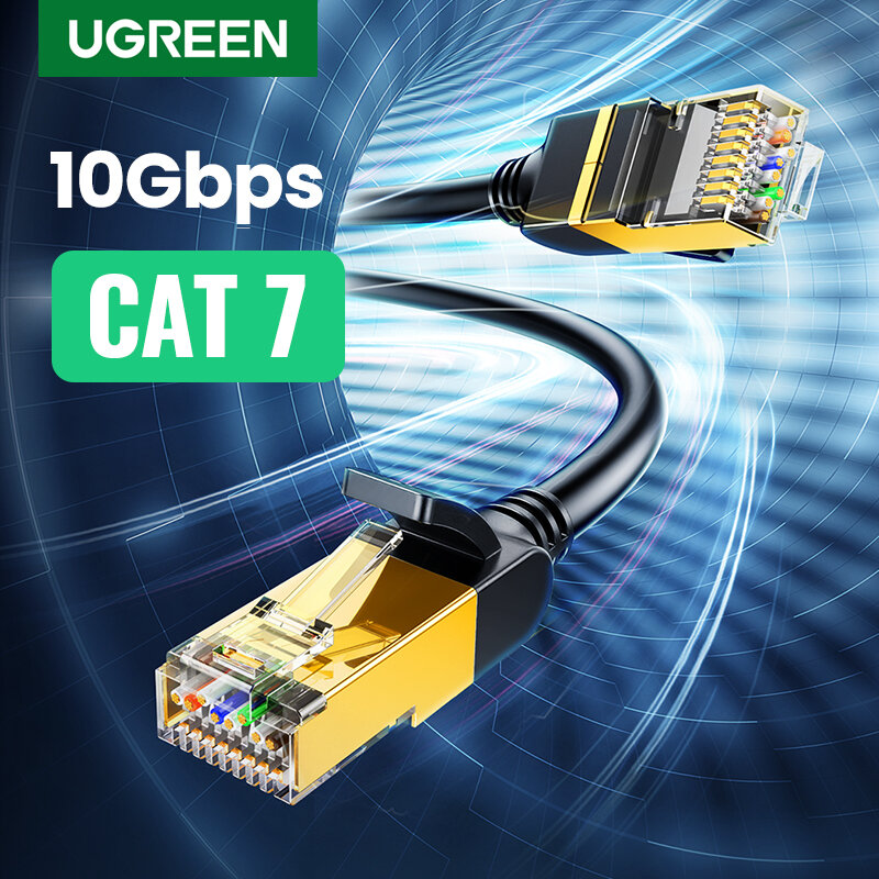 UGREEN Cat 7 Kabel Ethernet Kecepatan Tinggi Kabel Gigabit Datar STP RJ45 LAN 10Gbps Kode Kabel Jaringan Patch untuk Router Ethernet