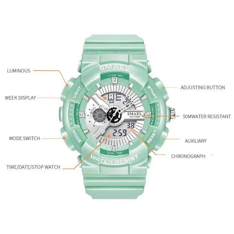 Smael-relógio de pulso digital para mulheres, impermeável, multifunções, esportes, feminino, moda, marca