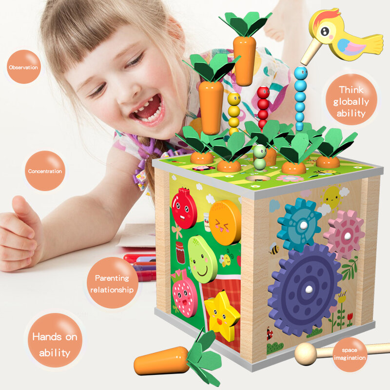 Puzzle Treasure Chest Toy, Puxando Rabanetes, Cognição Geométrica, Presente Educação Precoce, SEIS em 1