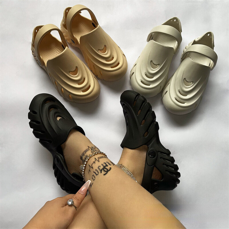 Ażurowe kapcie damskie sandały w stylu Casual, z dziurami buty para Plus rozmiar 44 45 oddychające klapki plażowe płaskie letnie buty damskie