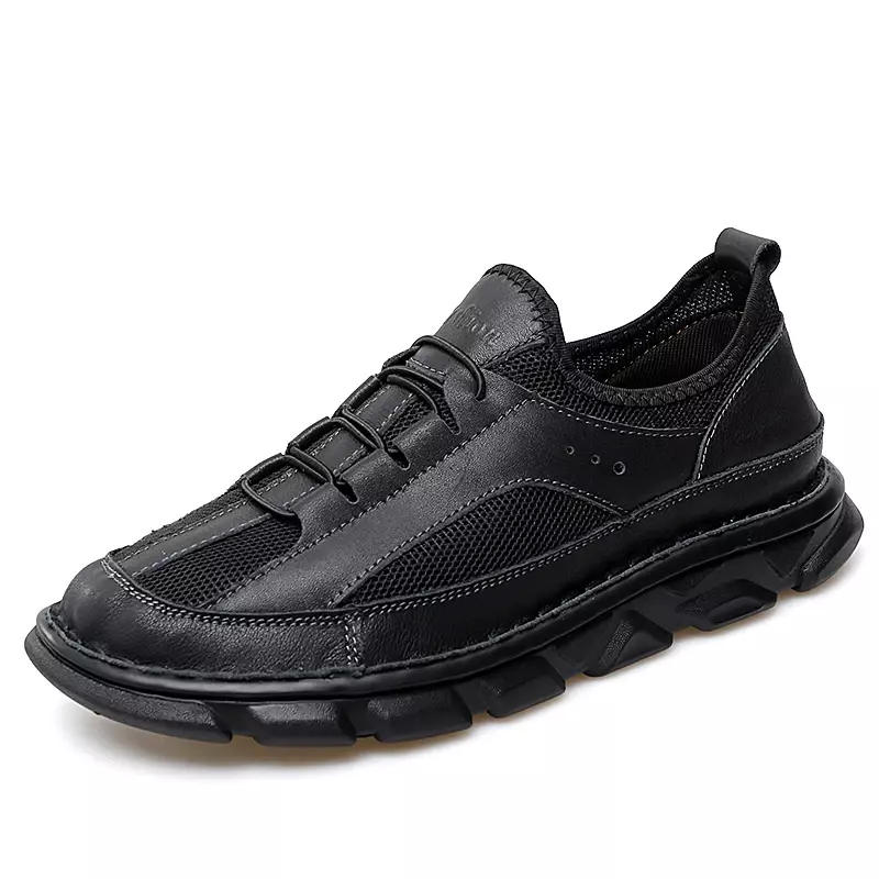 Plus Size 39-47 Spring Autumn Men Genuine Leather Shoes Youth Casual Shoes Breathable Mesh Comfortable Male Business Shoes
