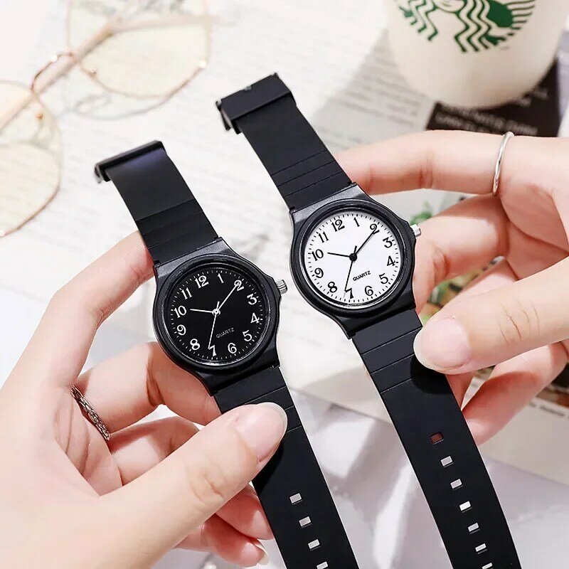 Relógio de pulso de silicone preto infantil, relógios de pulso pequenos e macios para meninos e meninas adolescentes, relógios unisex para crianças