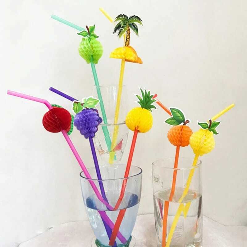 50 teile/los 23cm 3D Obst Cocktail Strohhalme Papier Strohhalme Regenschirm Trinken Party Bar Dekoration Party Supplies Farbe Sortiert