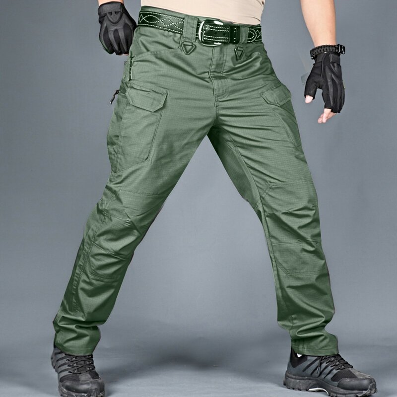 Calças táticas multi-bolsos impermeáveis para homens, roupas de trabalho ao ar livre, calças de carga Ripstop, macacão solto