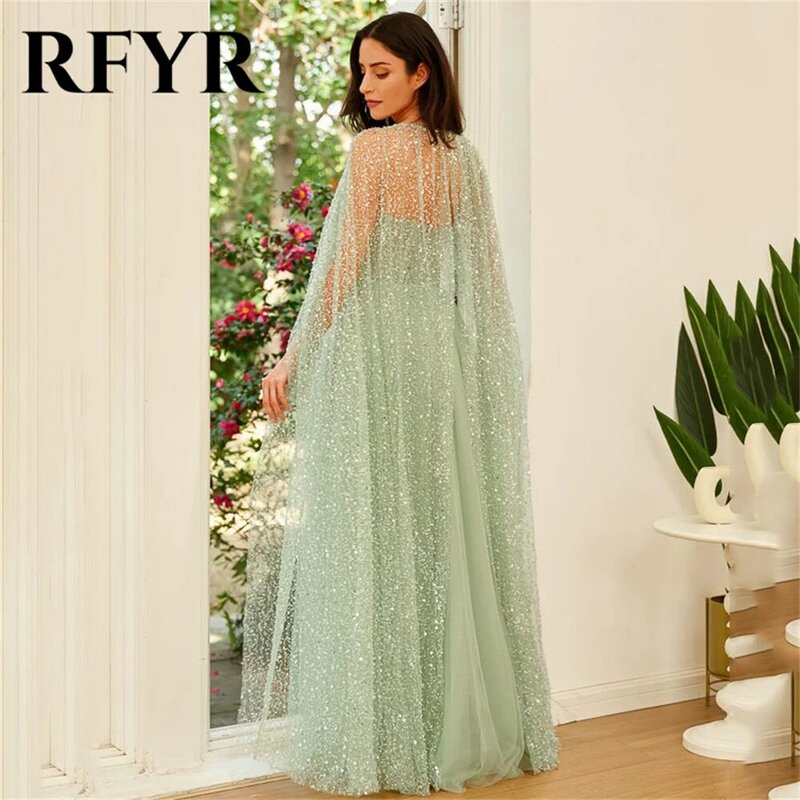 RFYR abiti da sera verdi Sparkly Glitter Jacket Prom Dress Sweetheart Tulle muslimatextizn onda onda onda laterale alta divisa vestito da partito