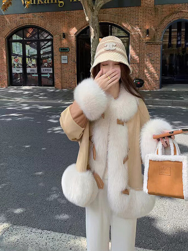 Fashion Plush Fur Collar Coat lady Faux Fur  Coat Thickened Female Chic Outwear Top Clothing  Winter Coat For Women