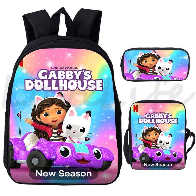 Gabby's Dollhouse-Mochila de dibujos animados para niños y niñas, morral escolar para casa de muñecas