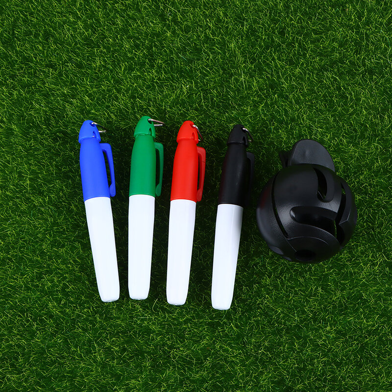 ปากกาทำเส้นกอล์ฟมี4ชุด, aksesoris olahraga ทำเครื่องหมายสองด้านพร้อมปากกาทำเครื่องหมายหัวลูกกอล์ฟ