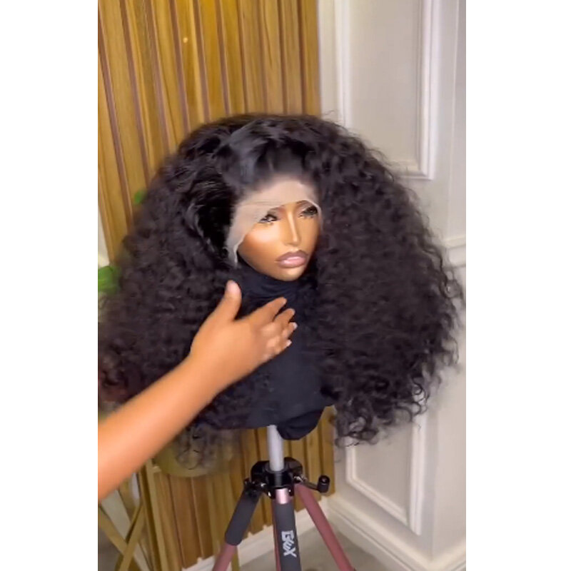 Long 180 Density 26 inch Black Deep Soft Glueless Kinky Curly Lace Front Wigs For African Women Babyhair PrePlucked Daily