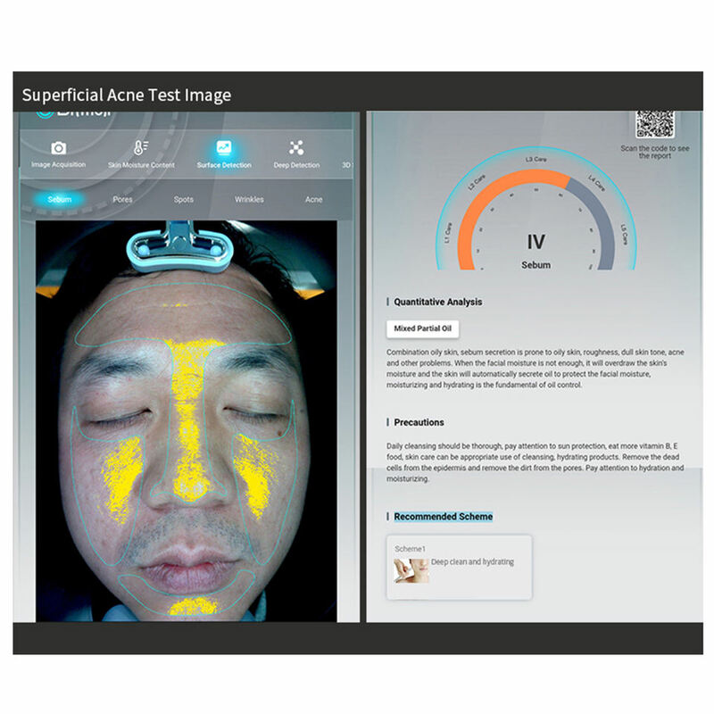نظام تشخيص محلل الوجه ثلاثي الأبعاد ، متعدد اللغات ، 8 طيف ، جهاز تحليل الوجه الذكي AI ، جهاز التجميل ، في ، 21.5in
